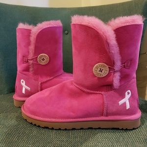 Pink Bailey Button Uggs with breast cancer ribbon